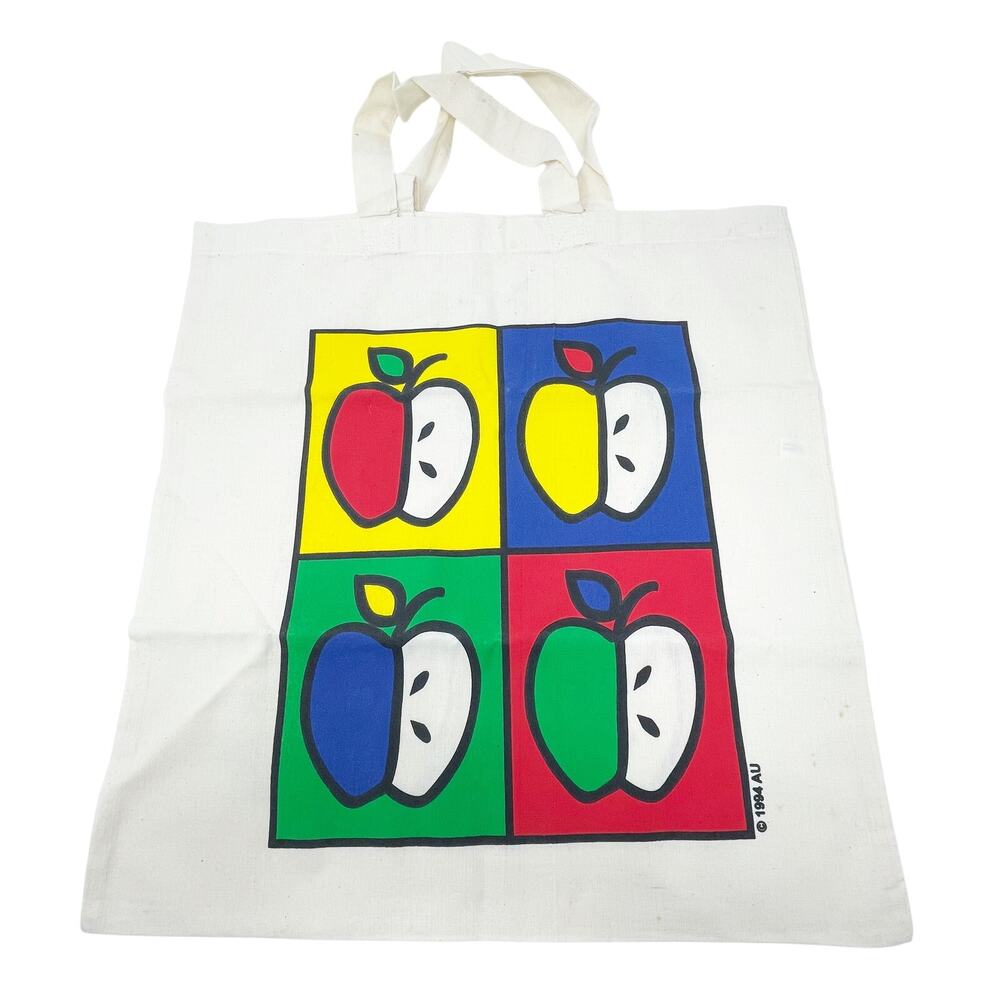 Vintage 1984 Color Block Apple Art Canvas Bag 100% Cotton 16.5"x15.5 " Teacher